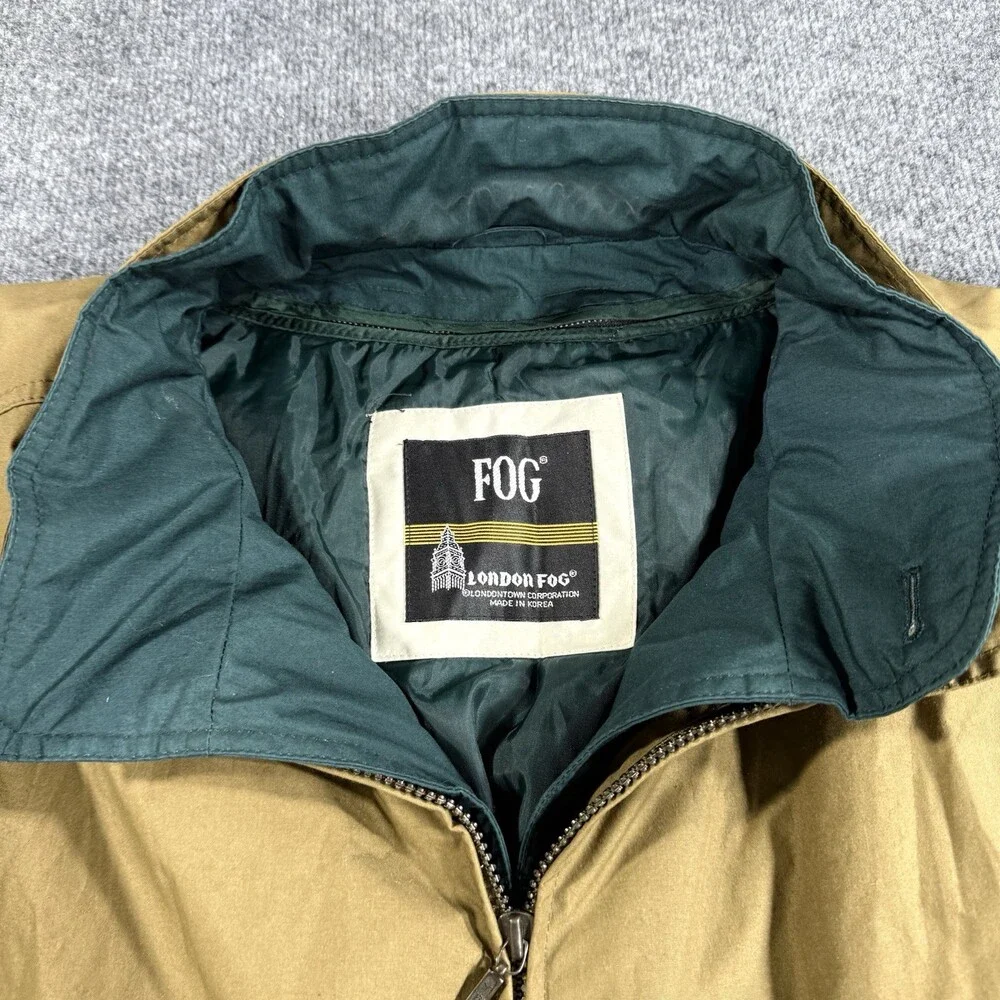 Vintage London Fog FOG Mens Jacket Tan Green Full Zip Bomber Windbreaker Korea